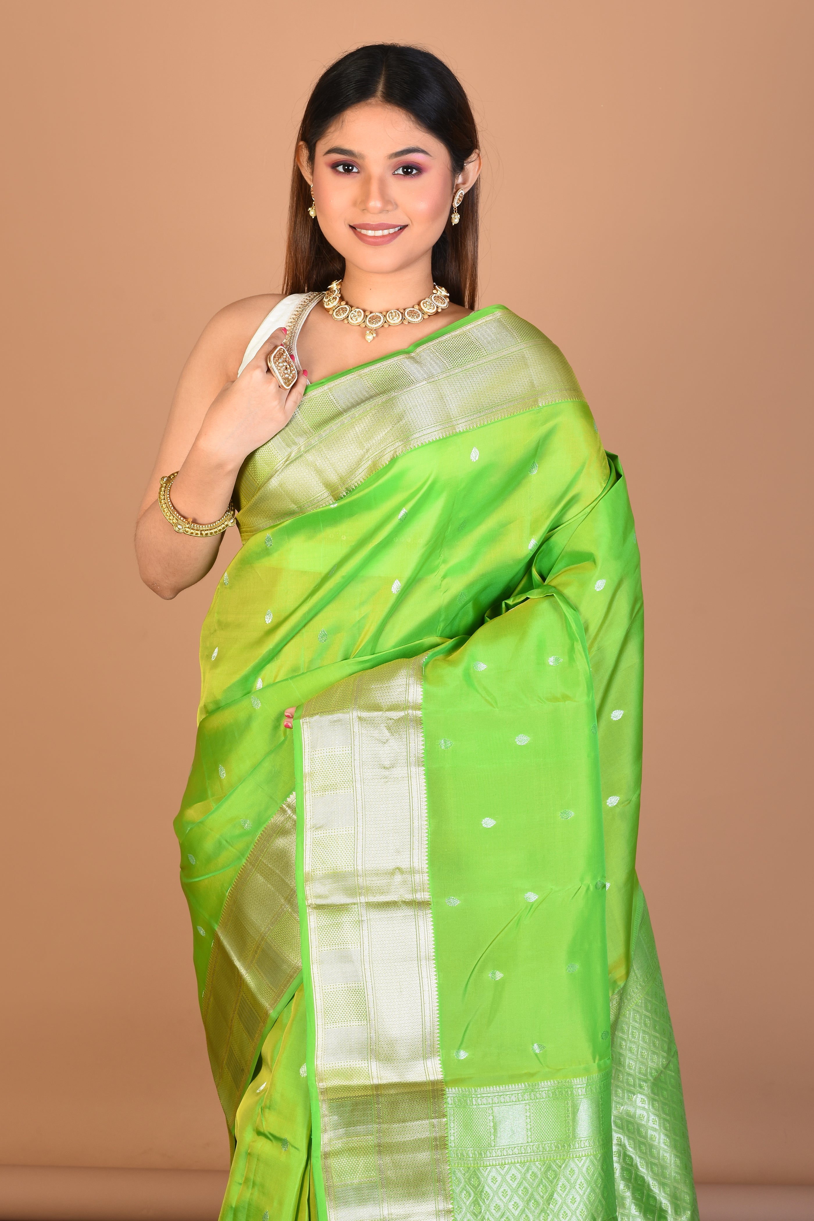 Parrot Green Blended Kanjivaram Saree with Blouse Piece - Keya Seth Exclusive