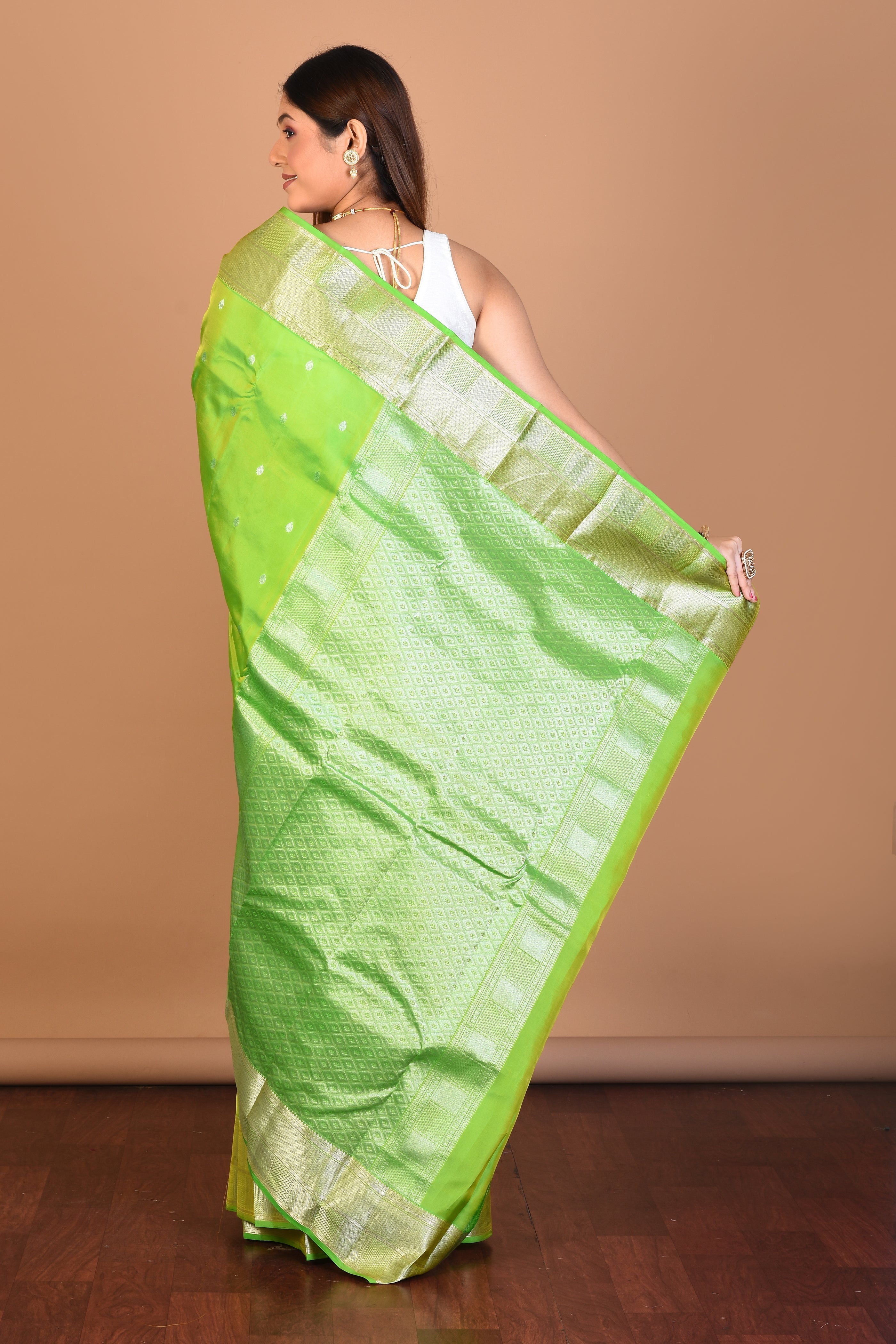 Parrot Green Blended Kanjivaram Saree with Blouse Piece - Keya Seth Exclusive