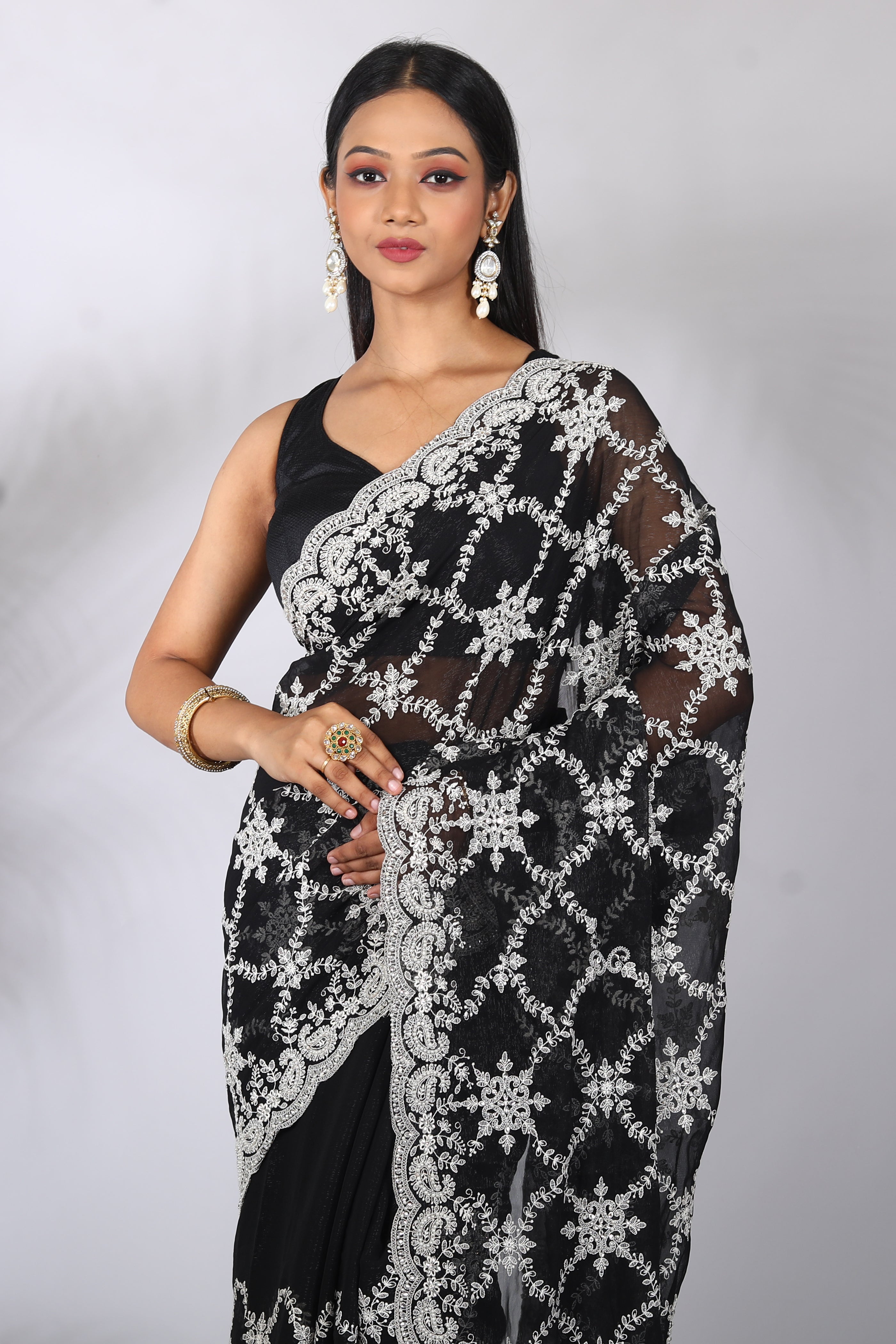 Elegant Black Blended Georgette Saree - Keya Seth Exclusive