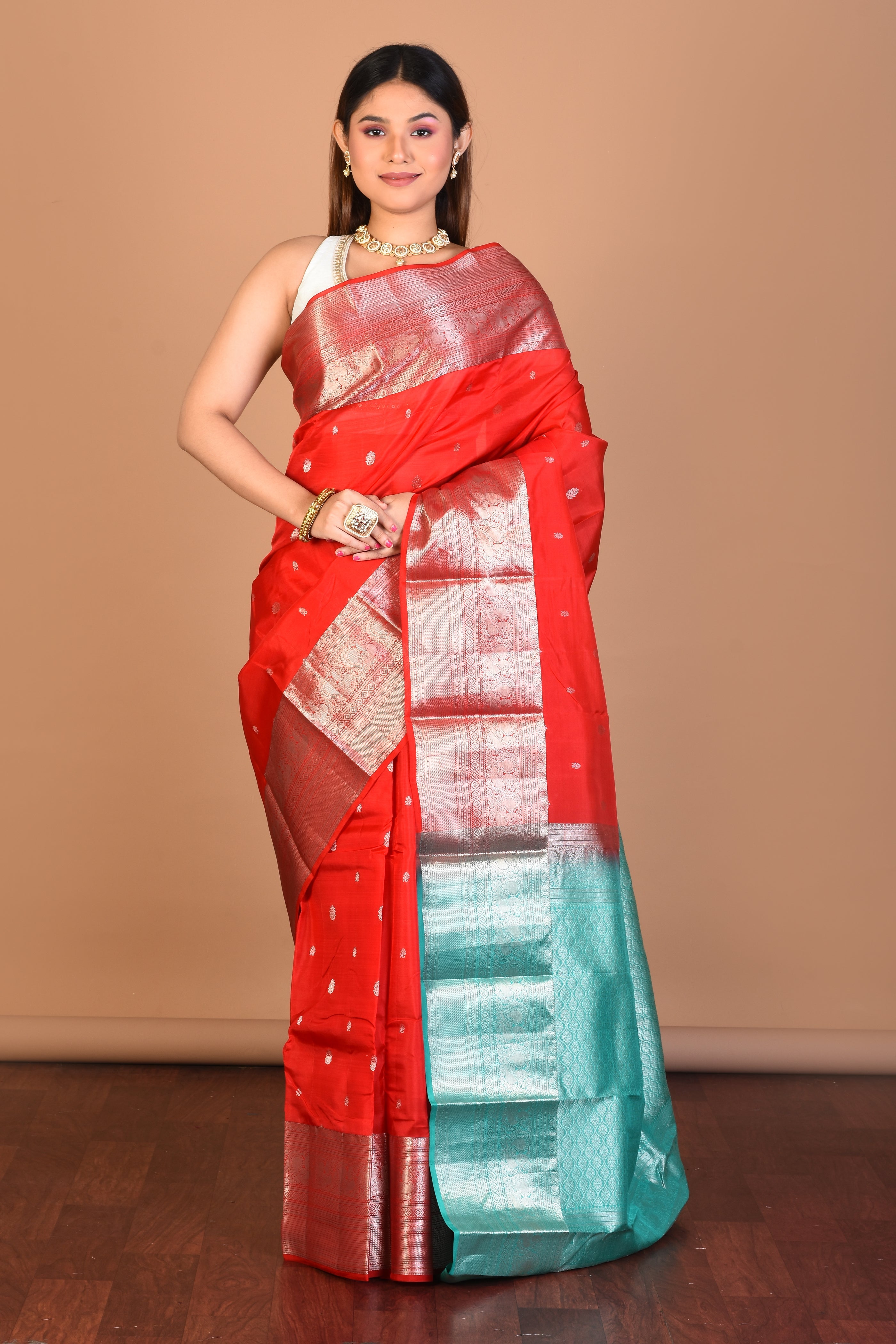 Red Blended Kanjivaram Saree with Blouse Piece - Keya Seth Exclusive