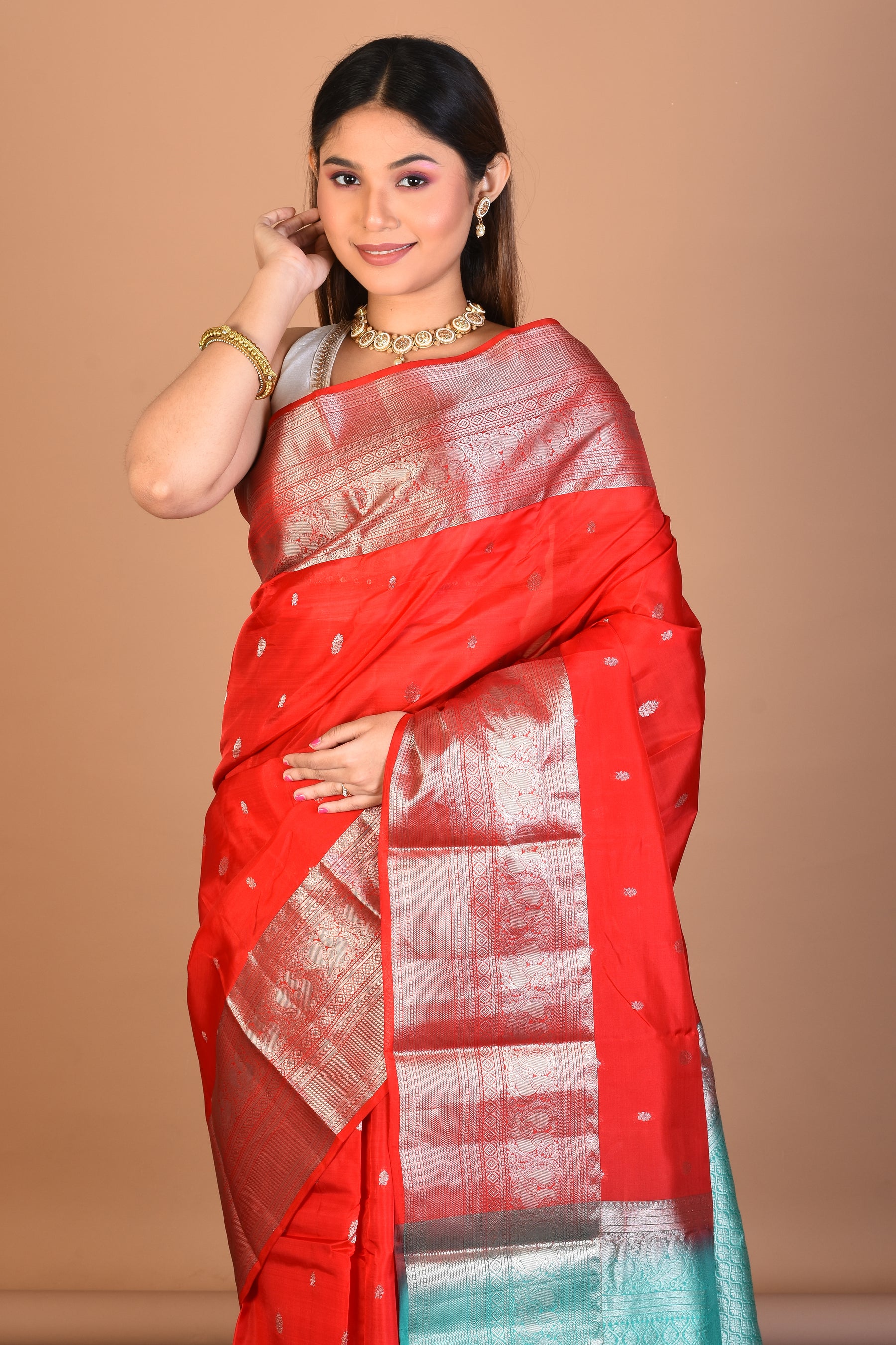 Red Blended Kanjivaram Saree with Blouse Piece - Keya Seth Exclusive