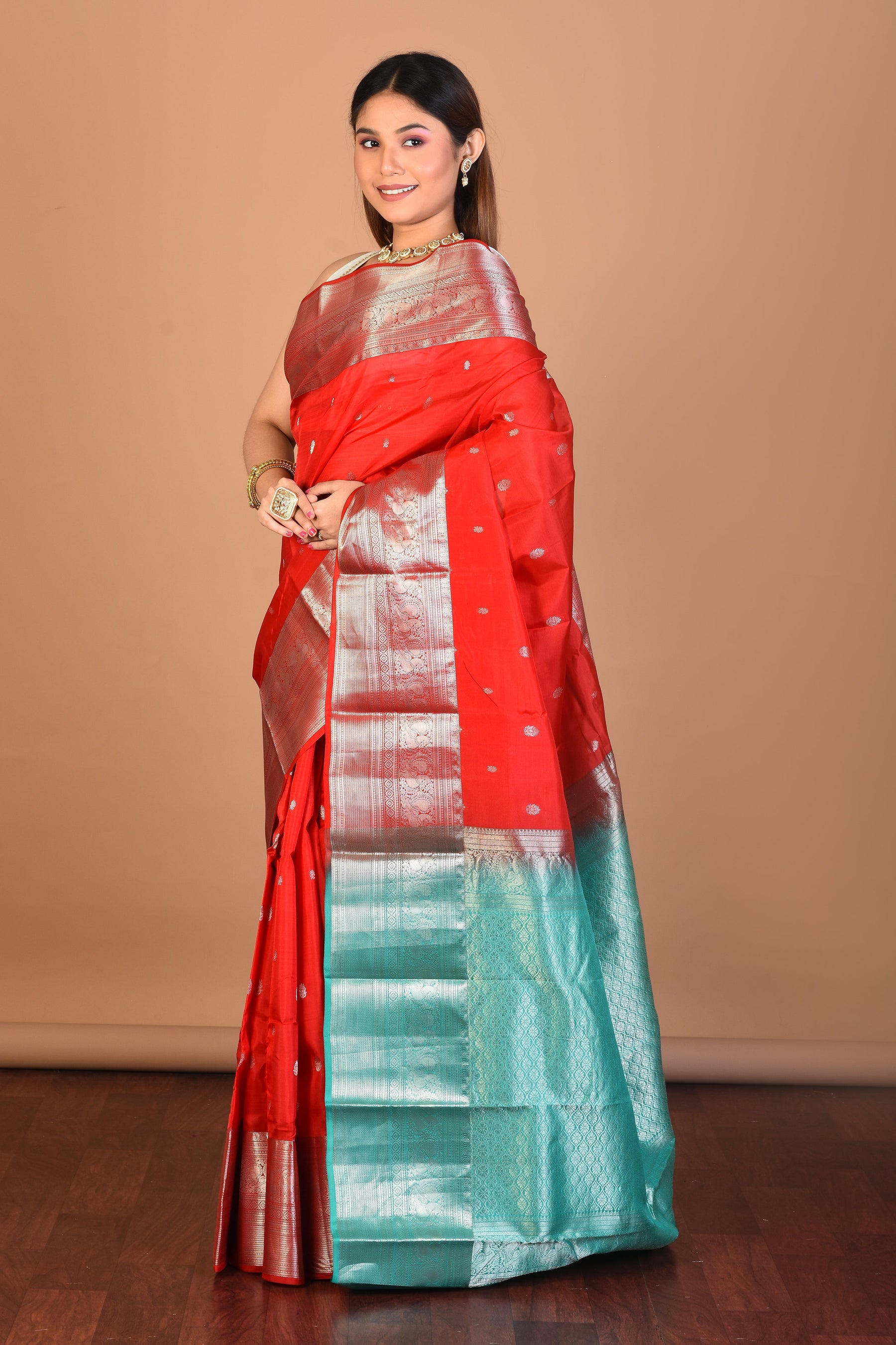 Red Blended Kanjivaram Saree with Blouse Piece - Keya Seth Exclusive