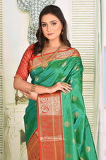 Load image into Gallery viewer, Deep Green Pure Kanjivaram Silk Saree - Keya Seth Exclusive