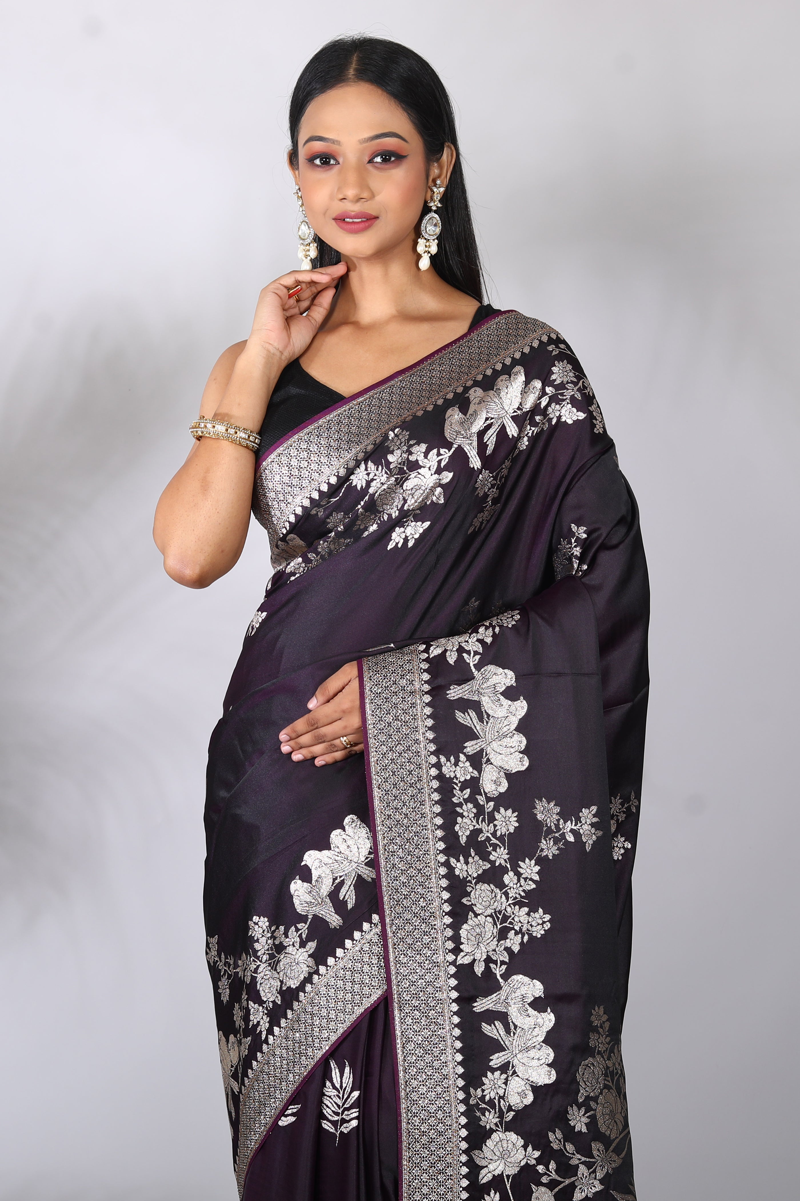 Purple Blended Satin Silk Saree - Keya Seth Exclusive