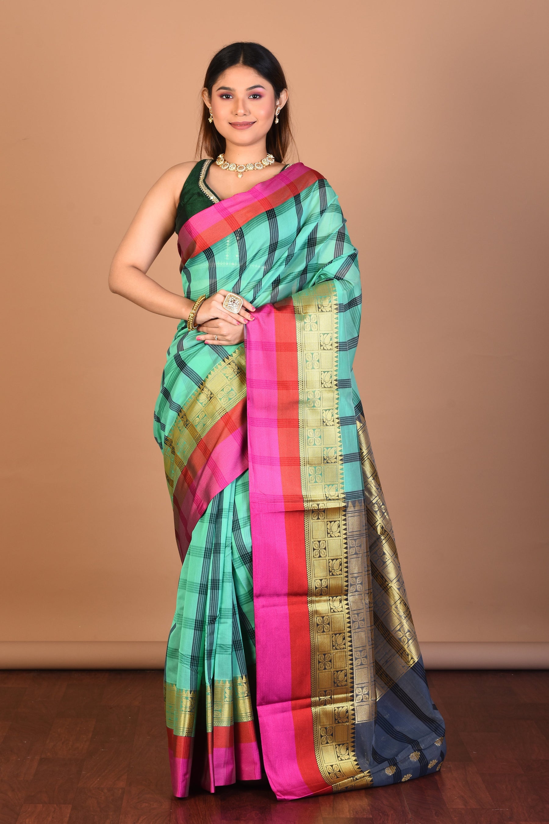 Green Blended Silk Saree with Blouse Piece - Keya Seth Exclusive