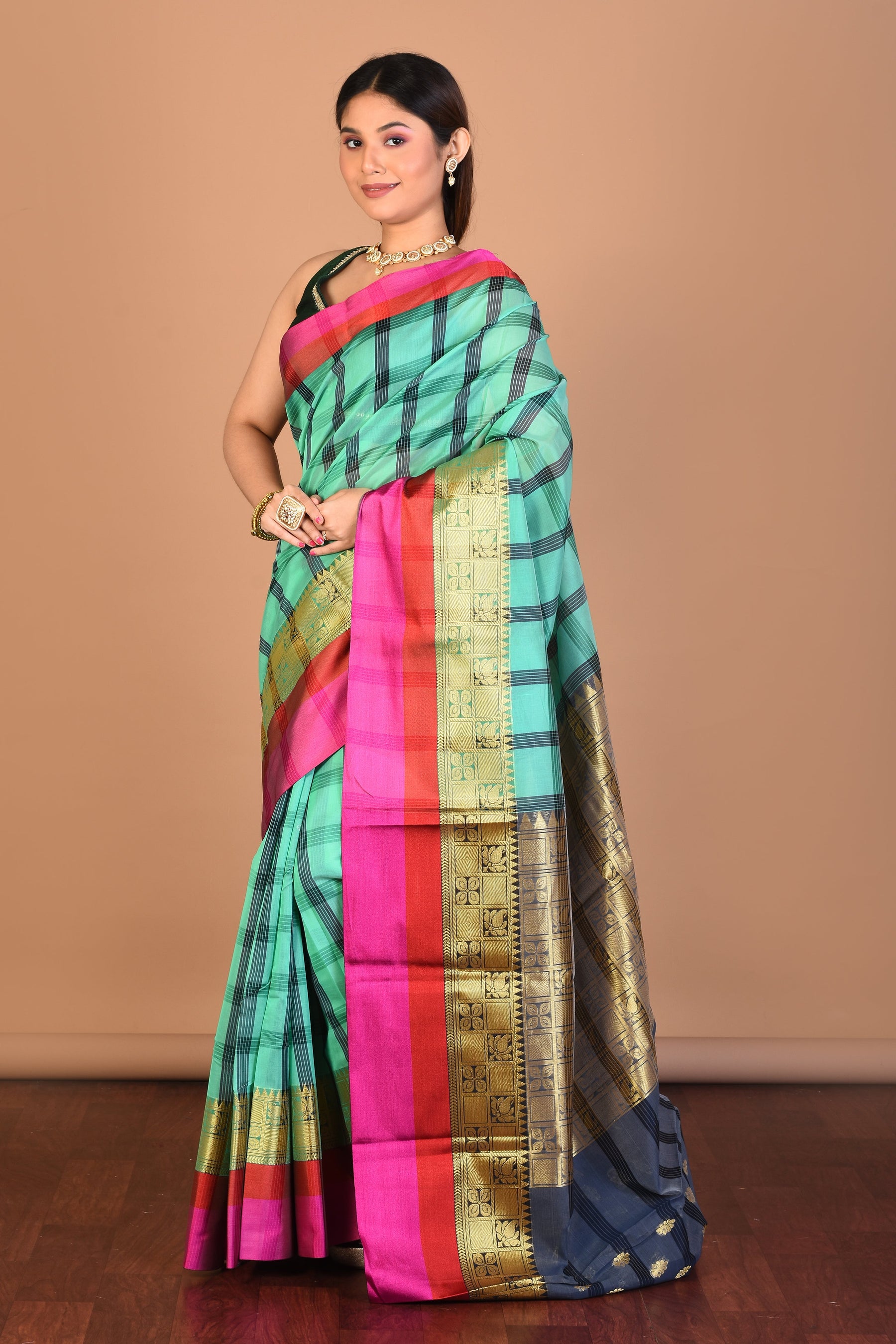 Green Blended Silk Saree with Blouse Piece - Keya Seth Exclusive