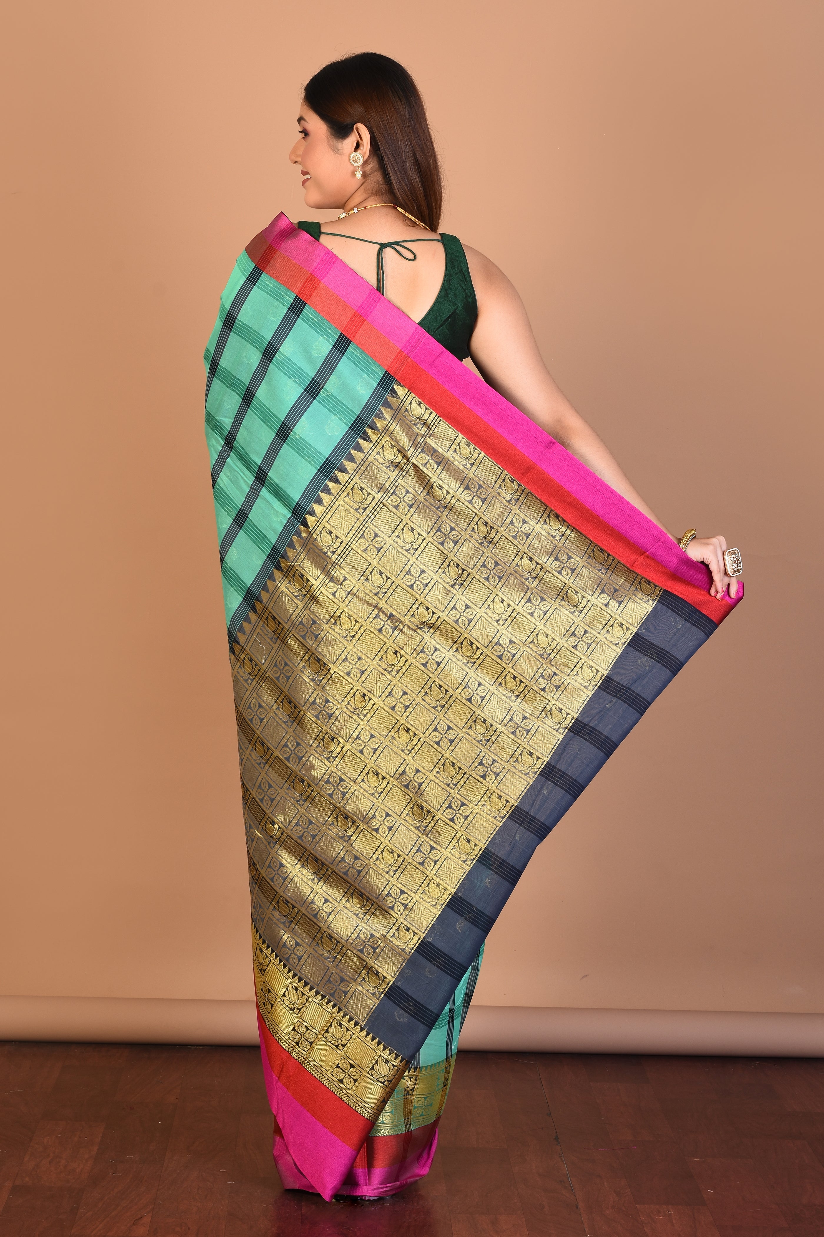 Green Blended Silk Saree with Blouse Piece - Keya Seth Exclusive