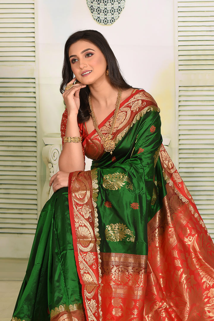 Bright Green Pure Kanjivaram Silk Sarees - Keya Seth Exclusive
