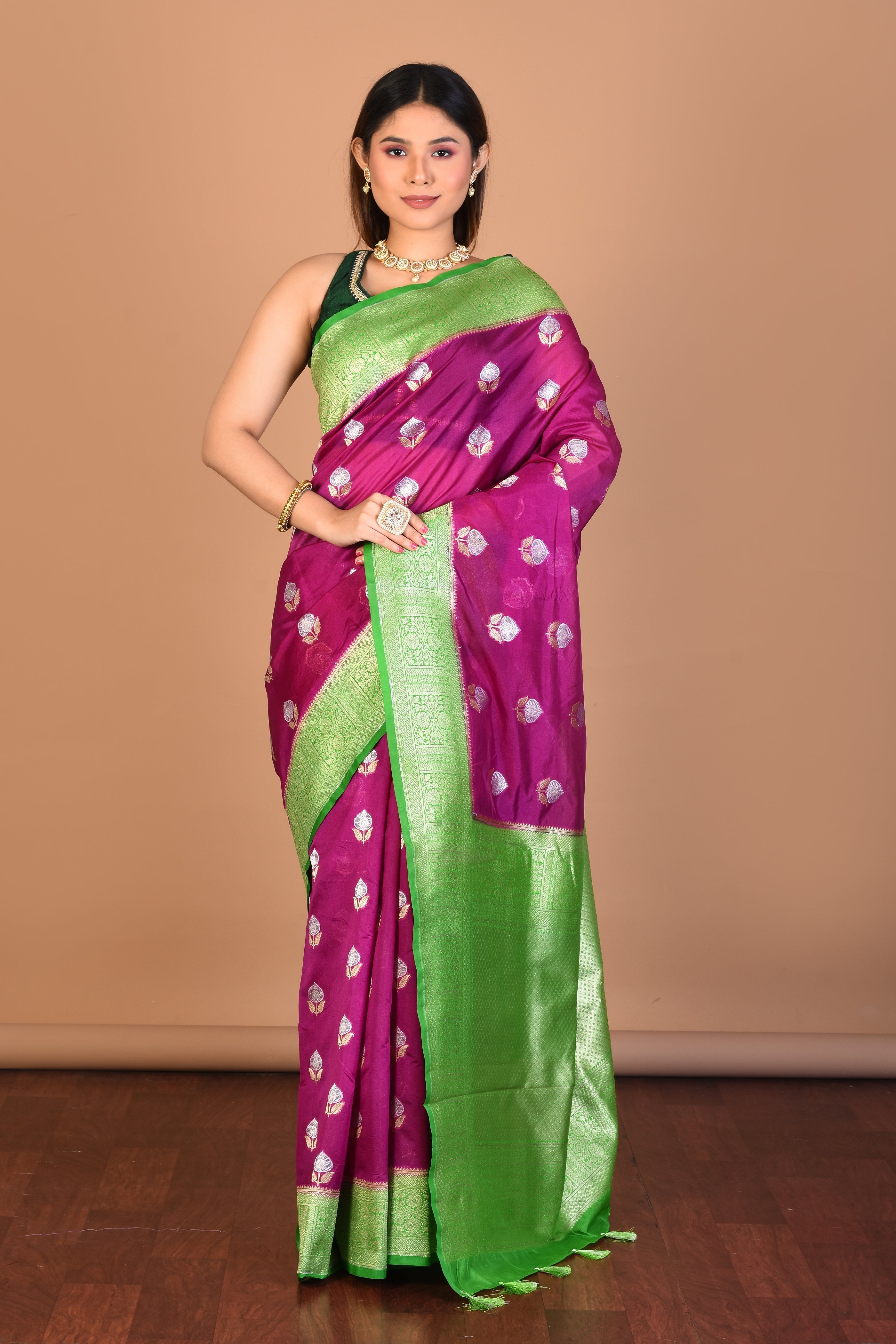 Magenta Blended Dupion Silk Saree with Blouse Piece - Keya Seth Exclusive