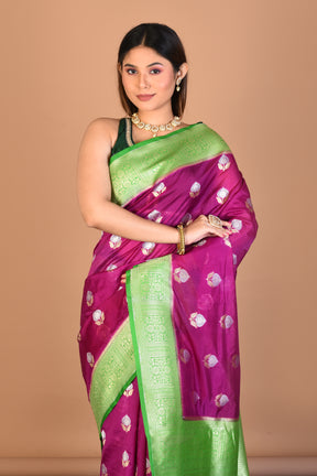 Magenta Blended Dupion Silk Saree with Blouse Piece - Keya Seth Exclusive