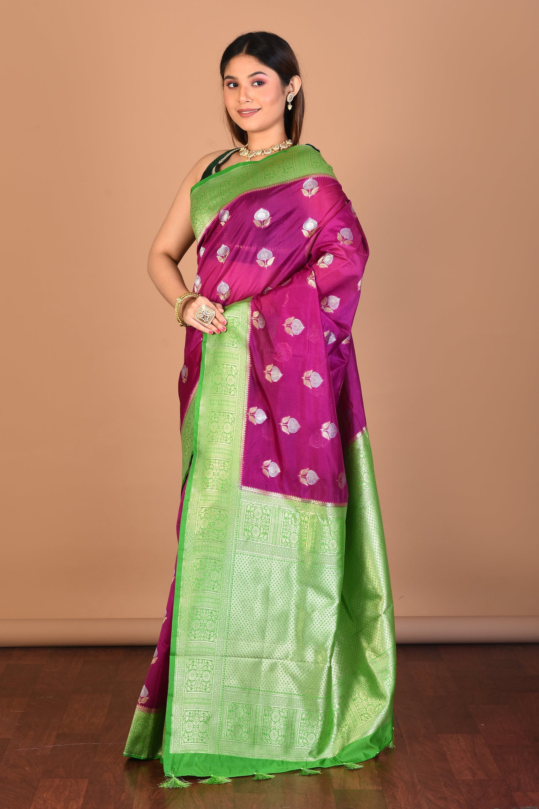 Magenta Blended Dupion Silk Saree with Blouse Piece - Keya Seth Exclusive