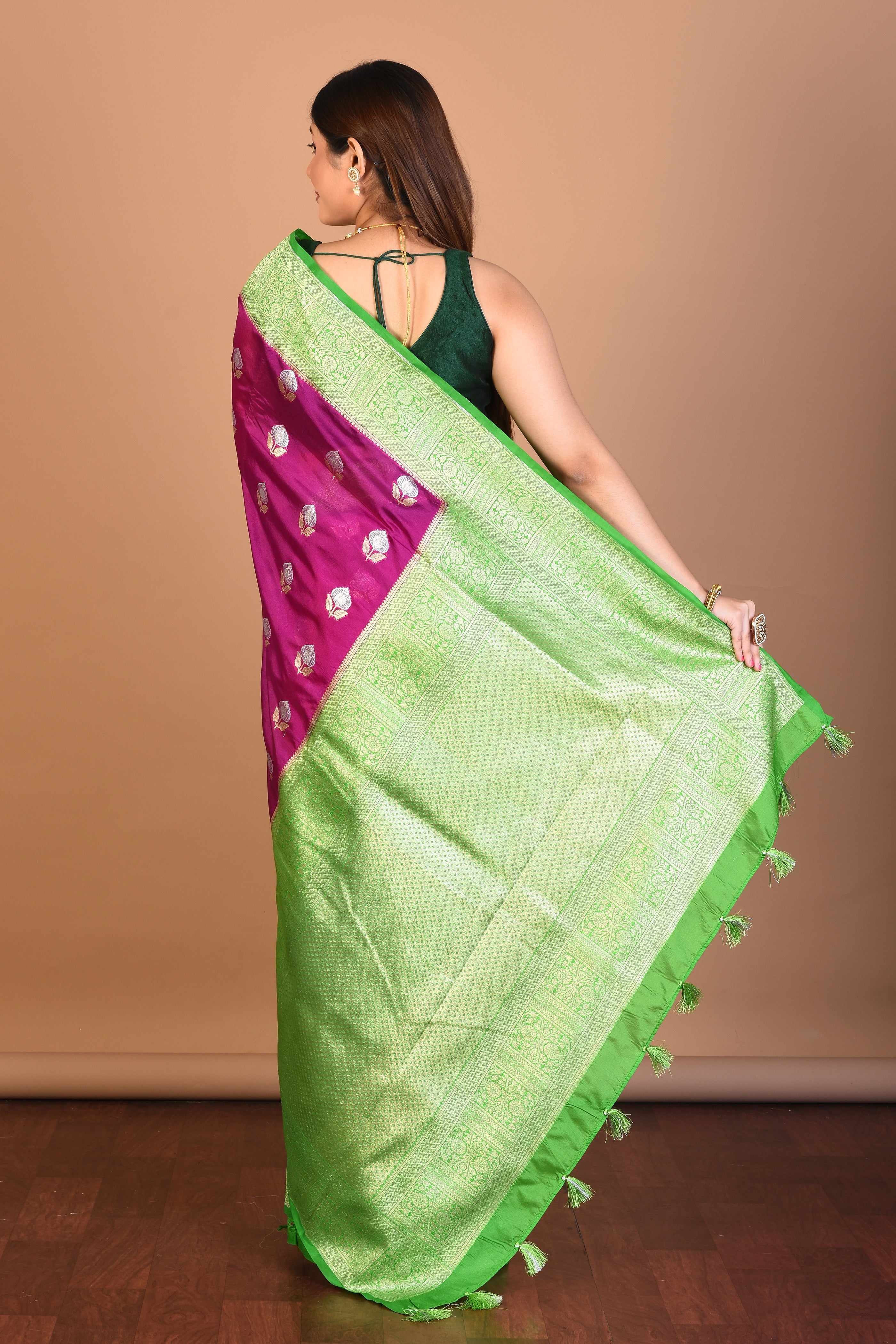 Magenta Blended Dupion Silk Saree with Blouse Piece - Keya Seth Exclusive