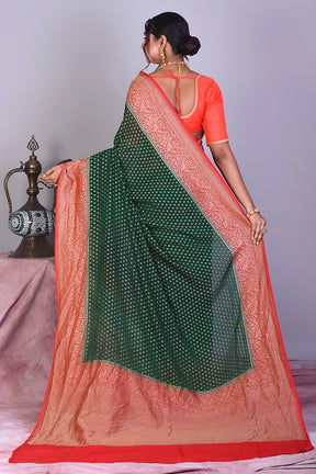 Deep Green Pure Georgette Khaddi Saree - Keya Seth Exclusive