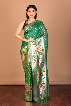 Green Blended Paithani Silk Saree with Blouse Piece - Keya Seth Exclusive