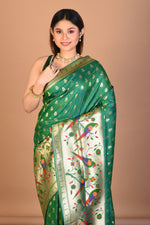 Load image into Gallery viewer, Green Blended Paithani Silk Saree with Blouse Piece - Keya Seth Exclusive
