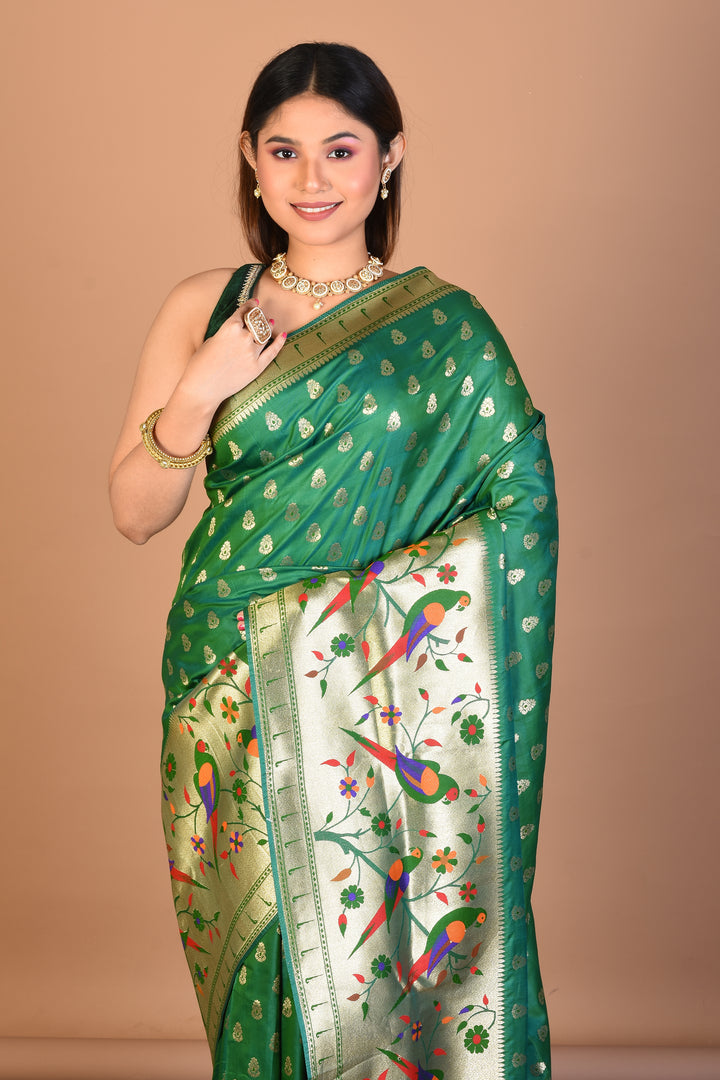 Green Blended Paithani Silk Saree with Blouse Piece - Keya Seth Exclusive