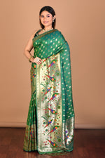 Load image into Gallery viewer, Green Blended Paithani Silk Saree with Blouse Piece - Keya Seth Exclusive
