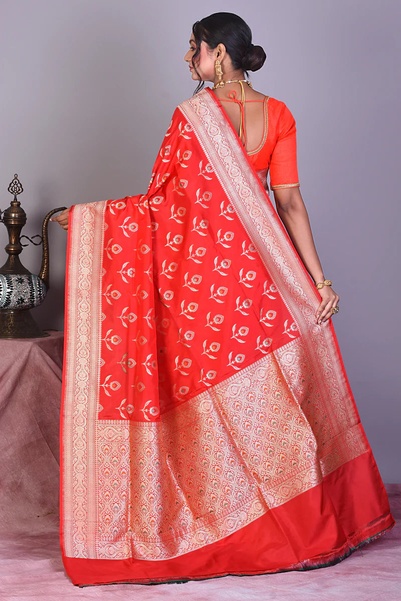 Red Pure Katan Saree with Zari Work - Keya Seth Exclusive