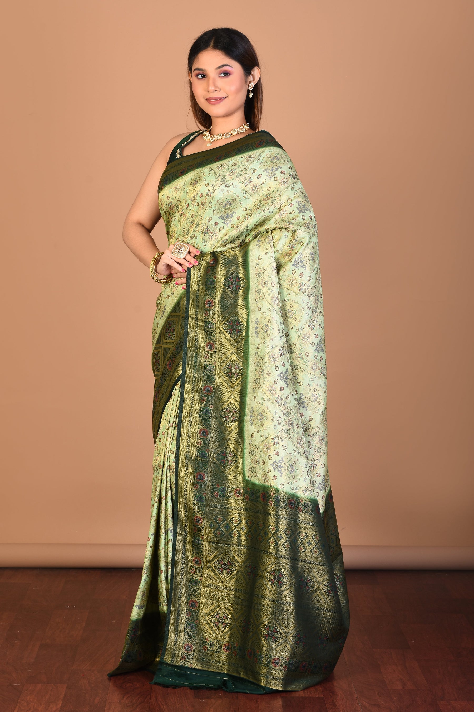 Green Blended Art Silk Saree with Blouse Piece - Keya Seth Exclusive