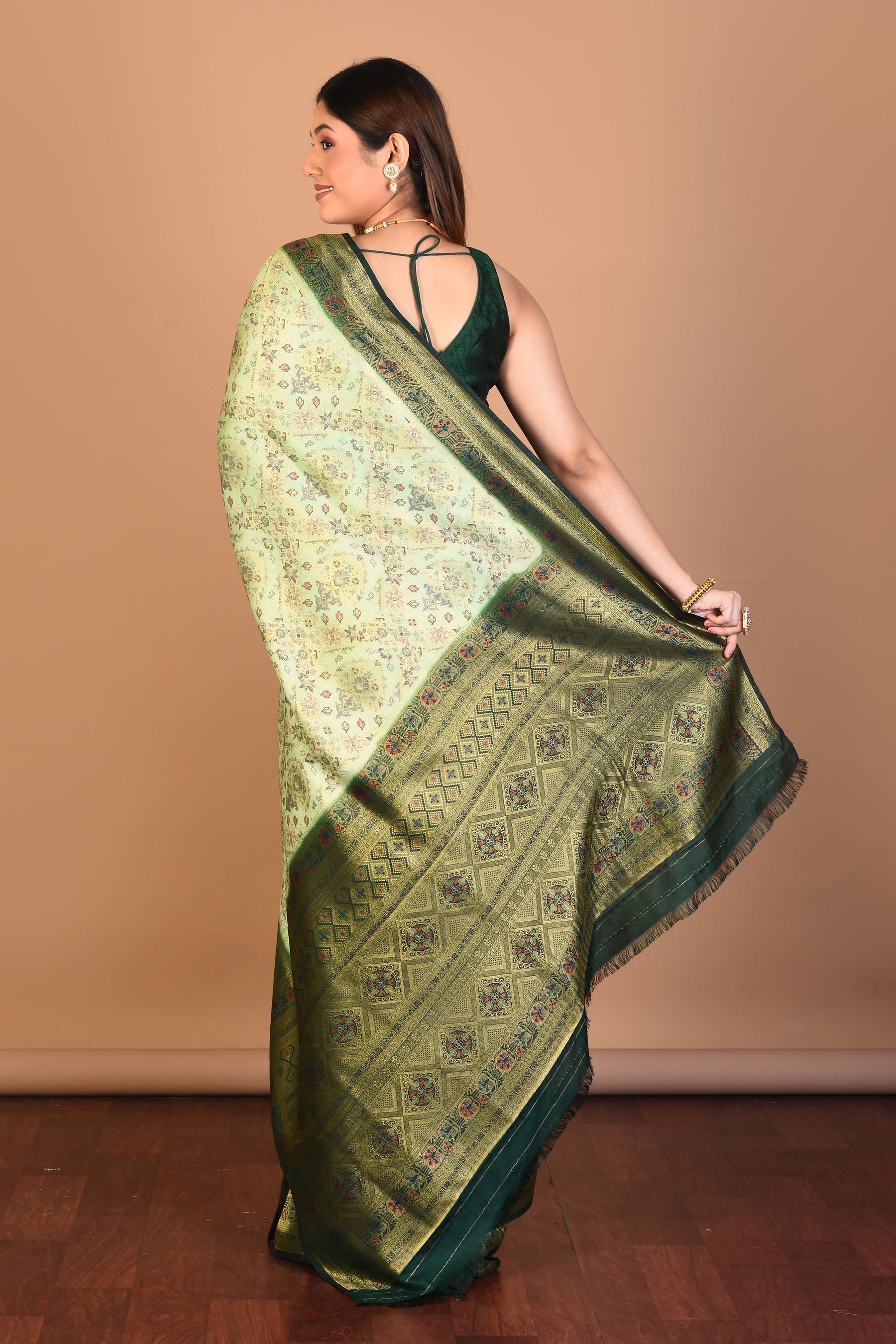 Green Blended Art Silk Saree with Blouse Piece - Keya Seth Exclusive