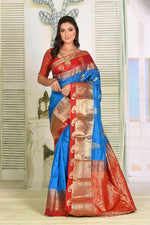 Load image into Gallery viewer, Prussian Blue Pure Kanjivaram Silk Saree - Keya Seth Exclusive