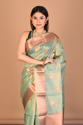 Green Tissue Saree with Blouse Piece - Keya Seth Exclusive