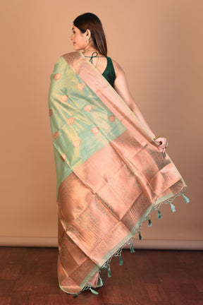 Green Tissue Saree with Blouse Piece - Keya Seth Exclusive