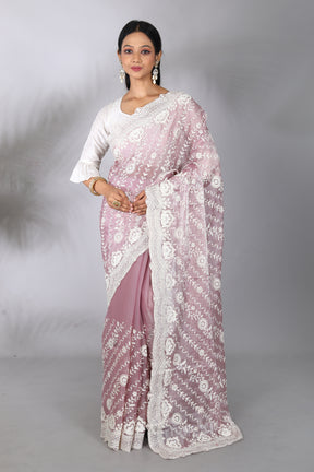 Lavender Blended Georgette Saree - Keya Seth Exclusive