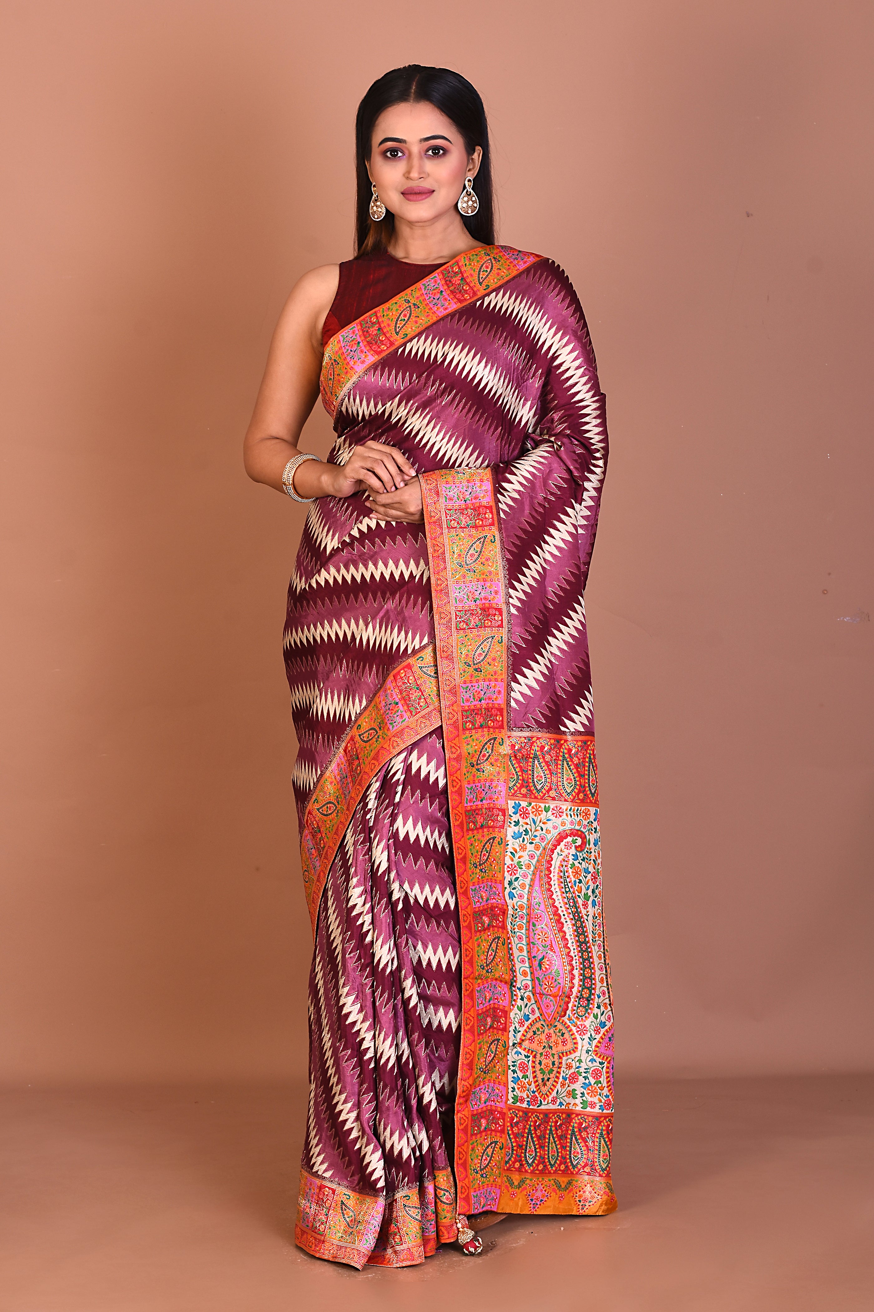 Maroon Blended Printed Silk Saree - Keya Seth Exclusive
