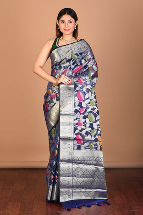 Blue Tissue Saree with Blouse Piece - Keya Seth Exclusive