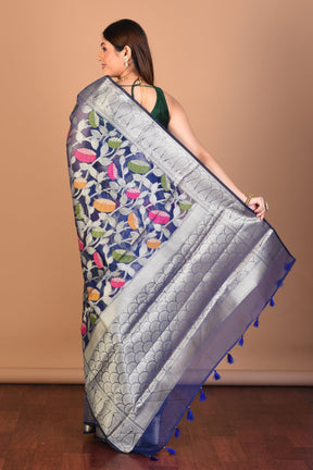 Blue Tissue Saree with Blouse Piece - Keya Seth Exclusive