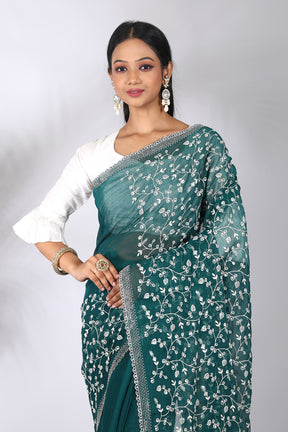 Deep Green Blended Georgette Saree - Keya Seth Exclusive