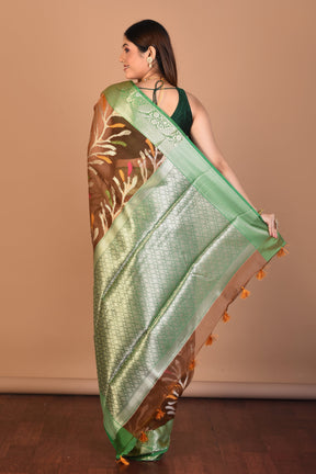 Brown Tissue Saree with Blouse Piece - Keya Seth Exclusive