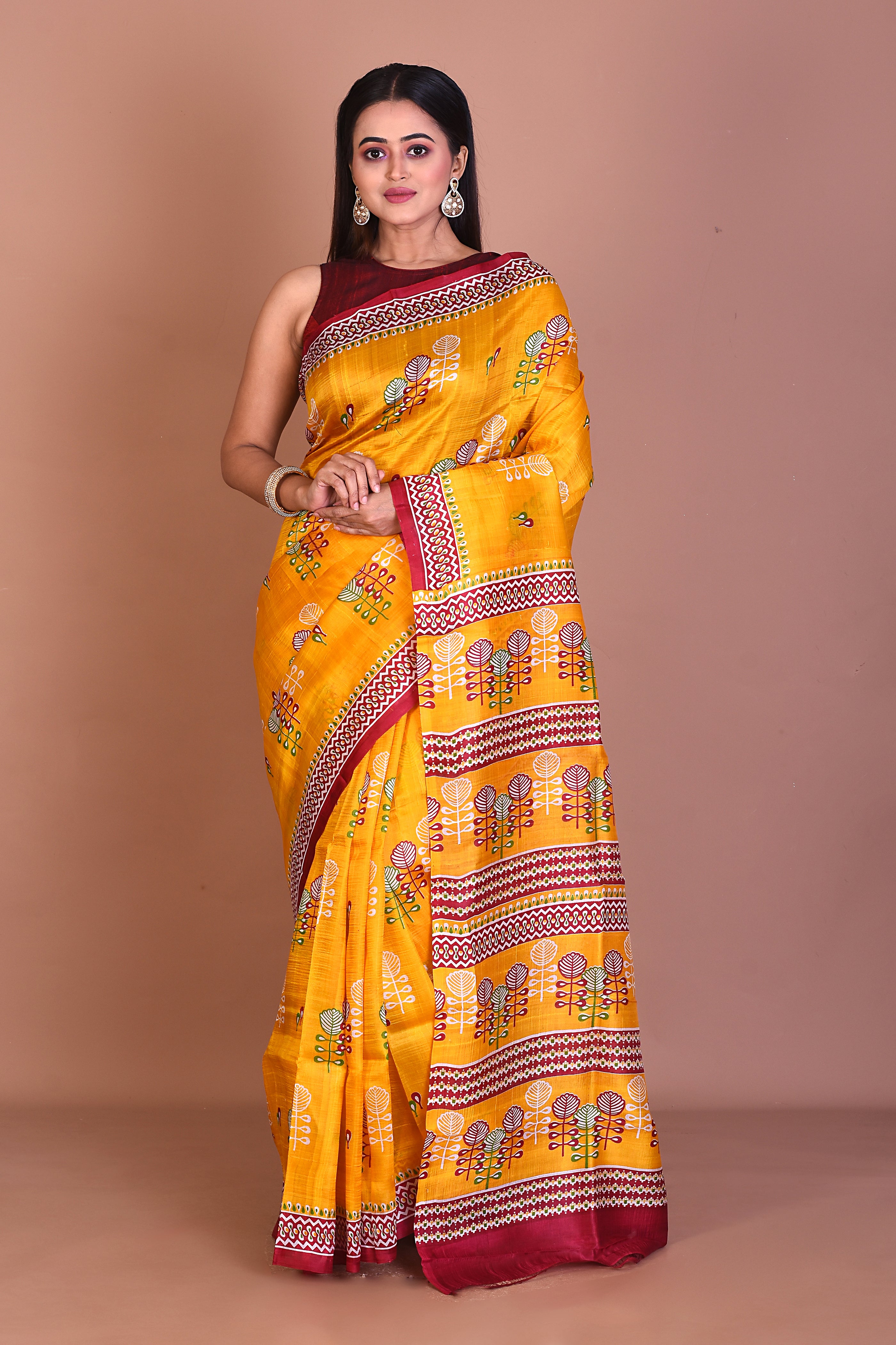 Yellow Blended Printed Silk Saree - Keya Seth Exclusive