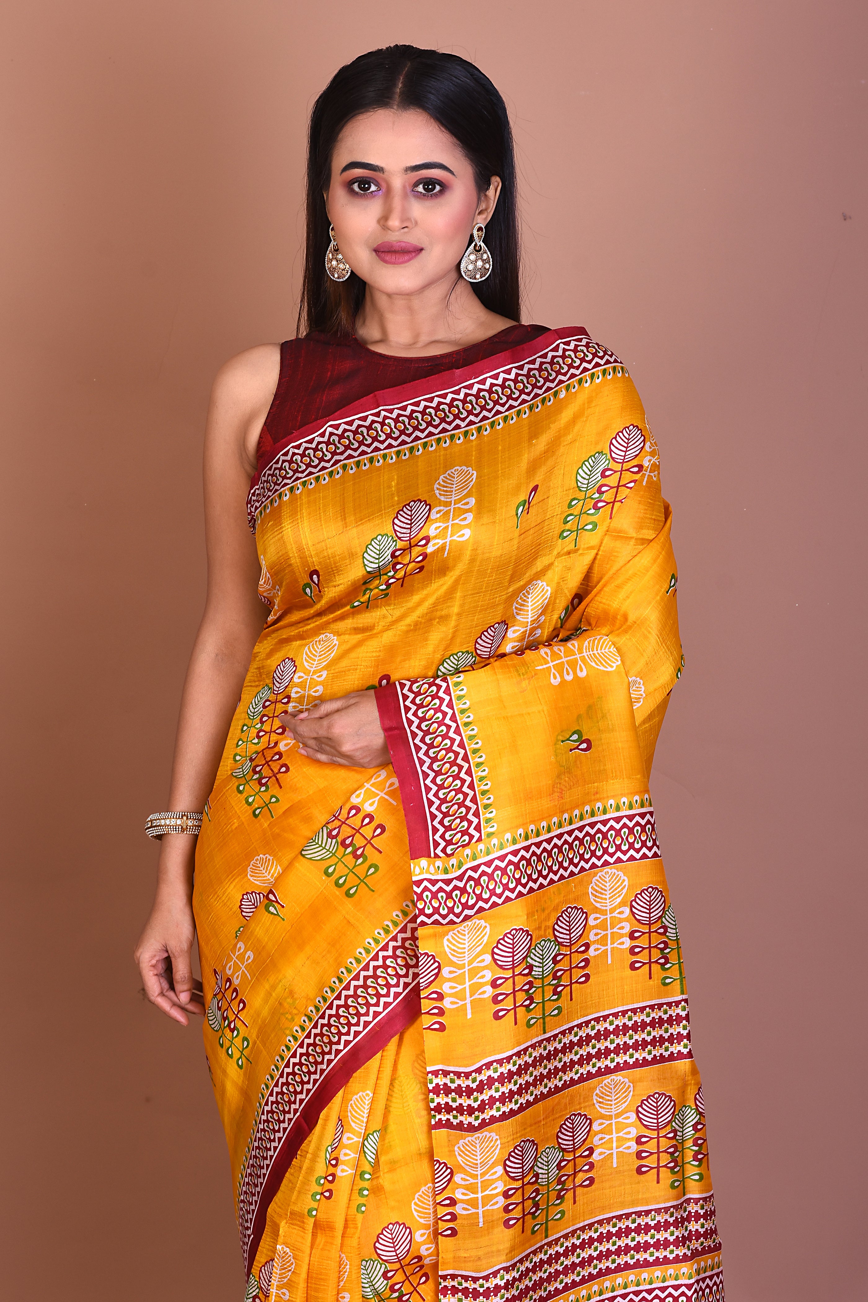 Yellow Blended Printed Silk Saree - Keya Seth Exclusive
