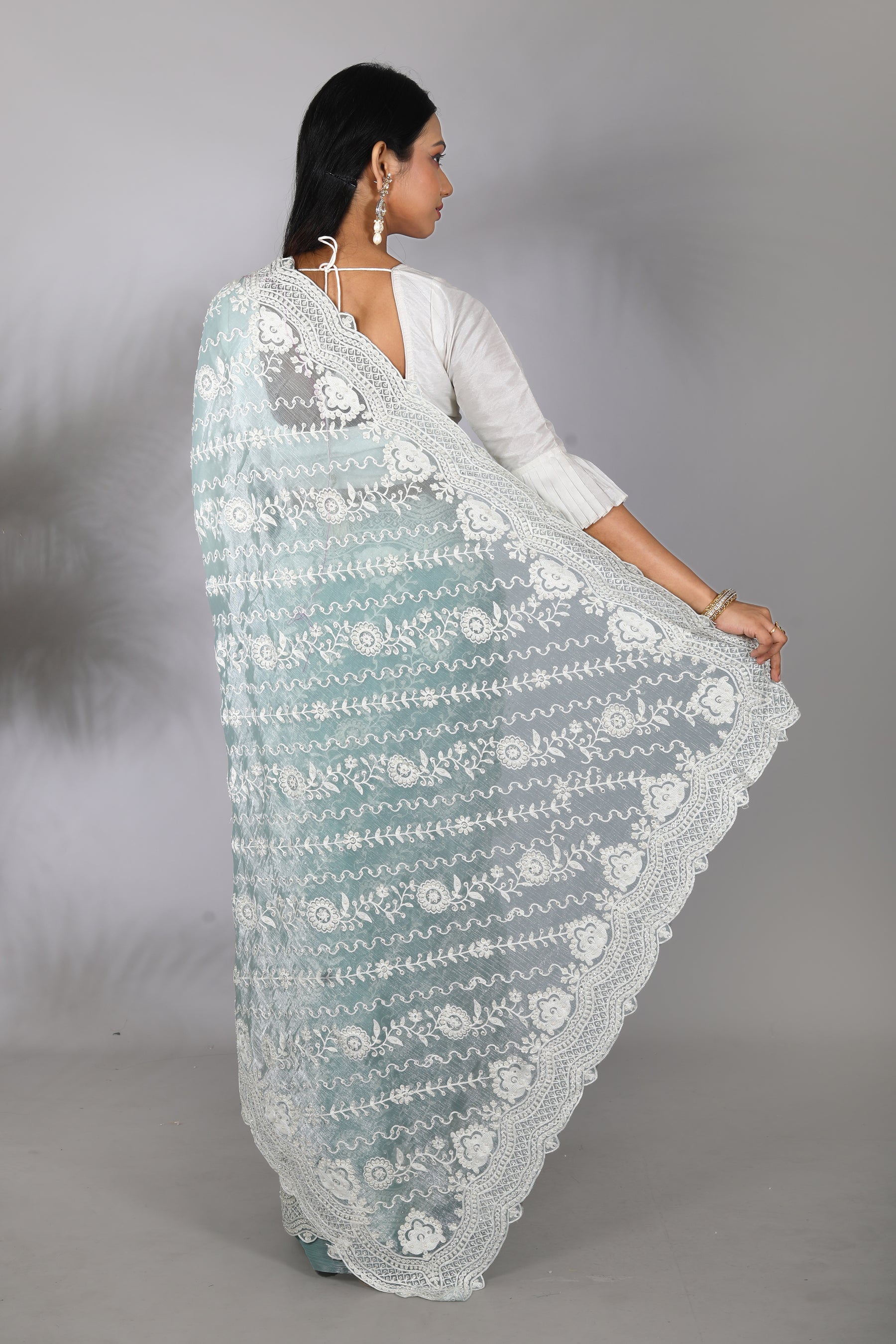 Sea Green Blended Georgette Saree - Keya Seth Exclusive