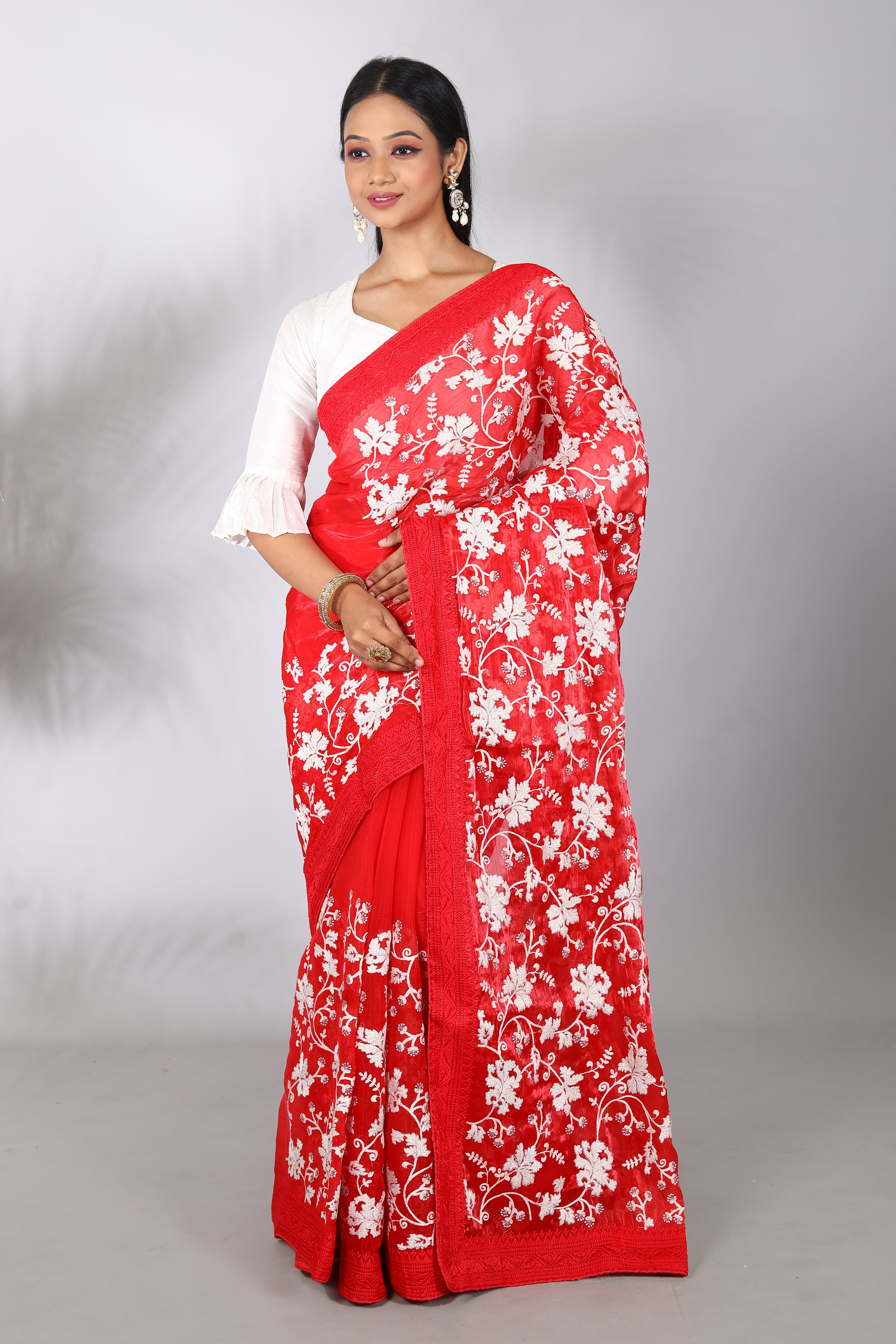 Red Georgette Blended Saree - Keya Seth Exclusive