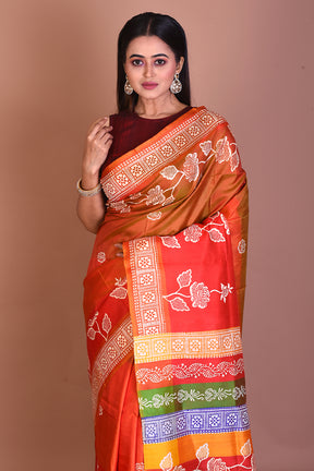 Orange Blended Printed Silk Saree - Keya Seth Exclusive