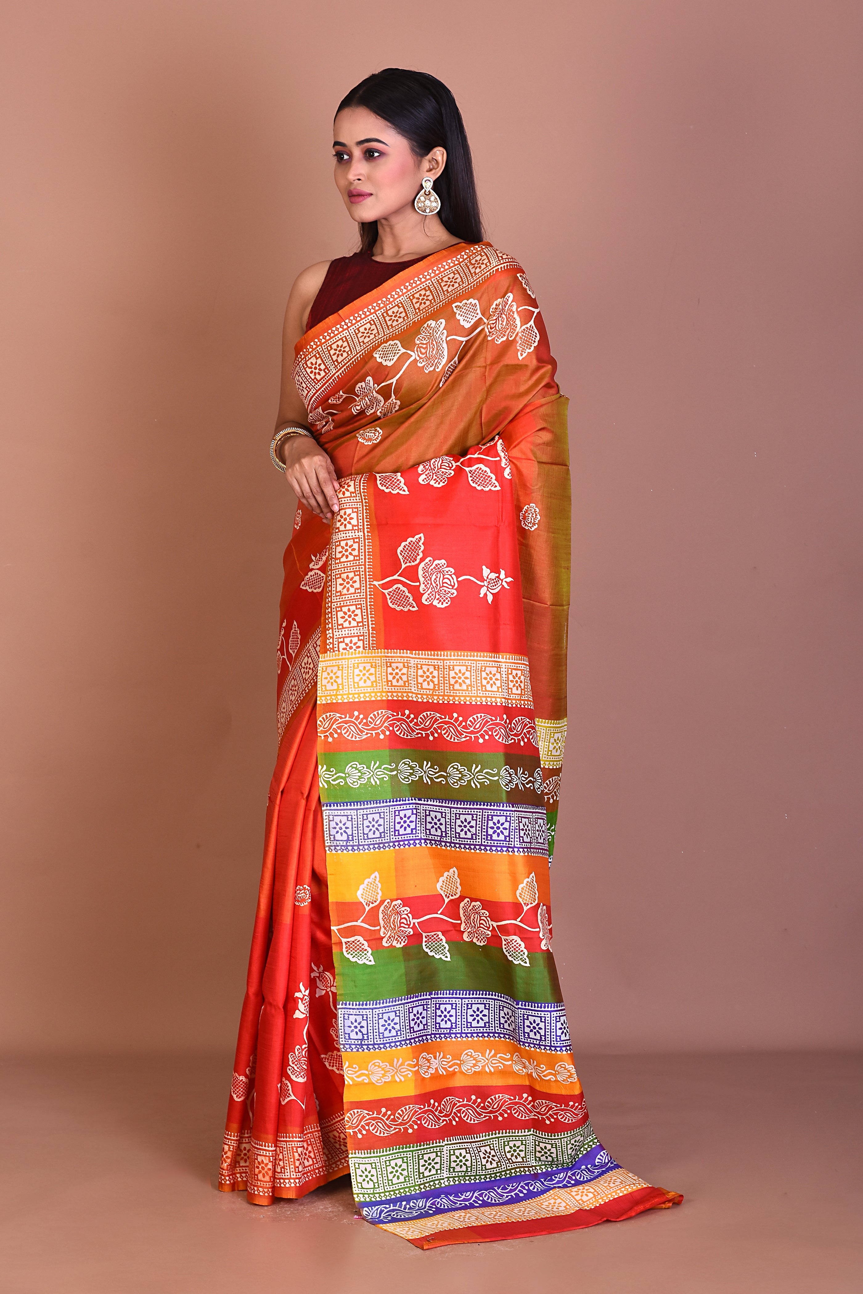 Orange Blended Printed Silk Saree - Keya Seth Exclusive