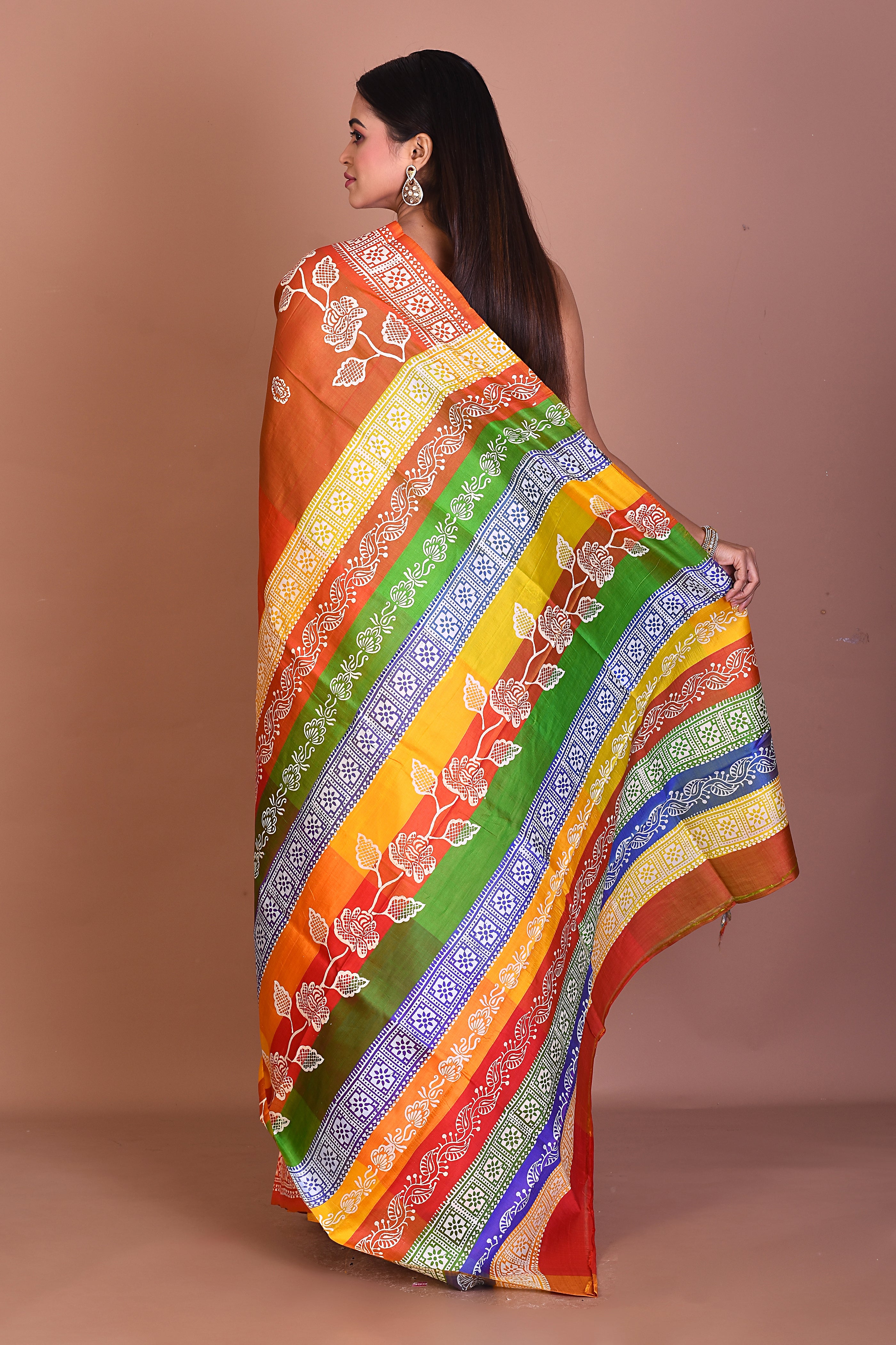 Orange Blended Printed Silk Saree - Keya Seth Exclusive