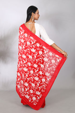 Red Georgette Blended Saree - Keya Seth Exclusive