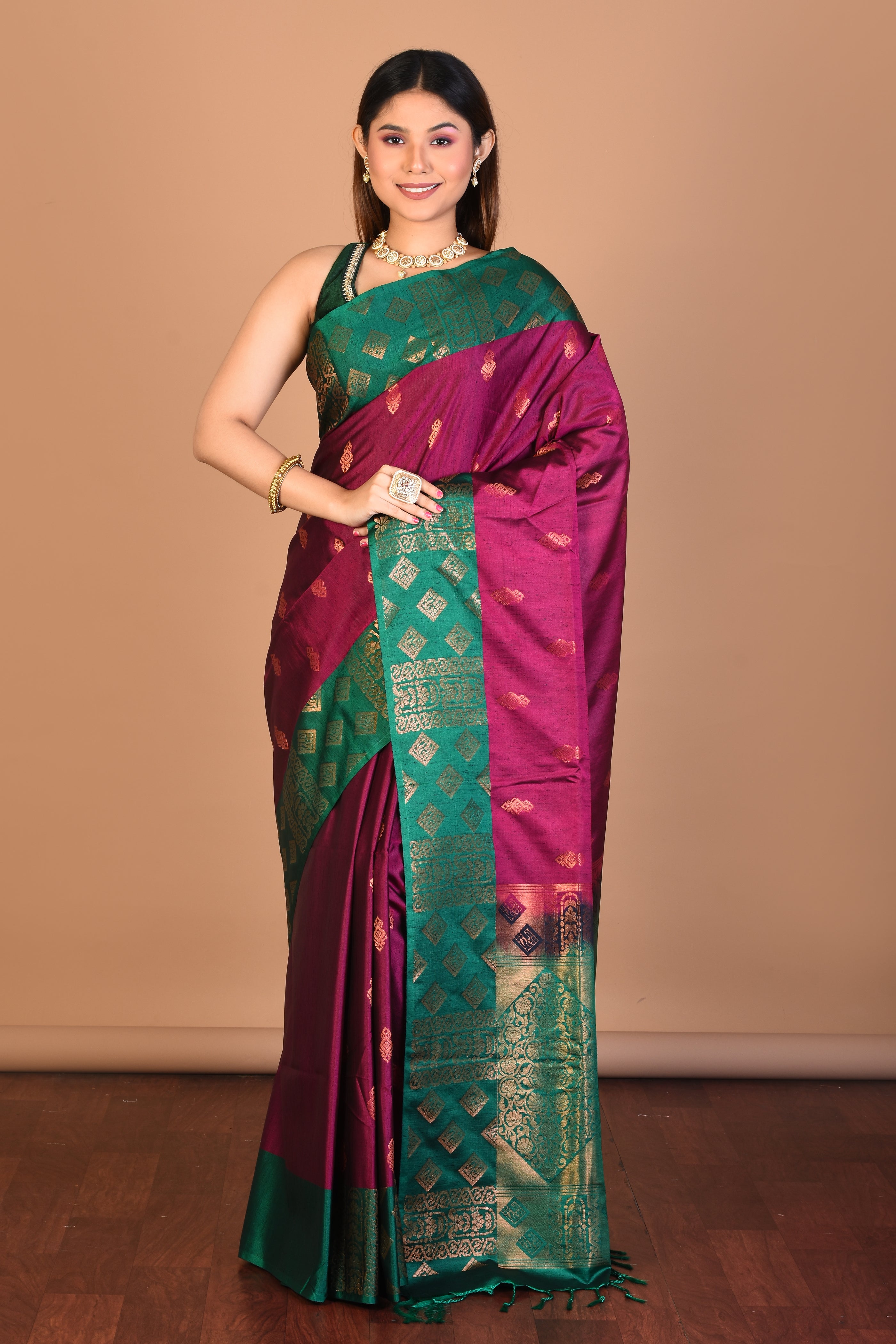 Magenta Blended Art Silk Saree with Blouse Piece - Keya Seth Exclusive