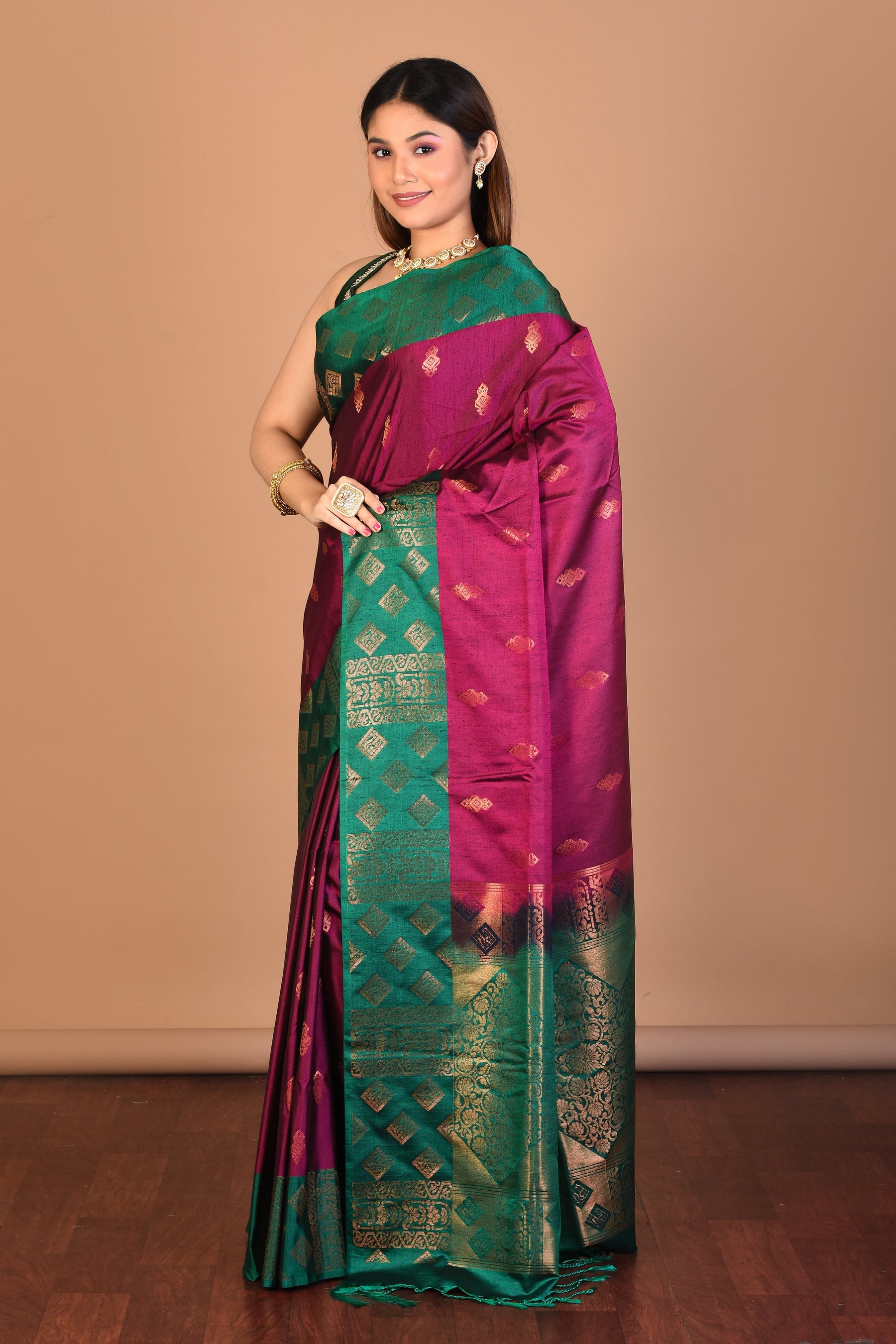 Magenta Blended Art Silk Saree with Blouse Piece - Keya Seth Exclusive