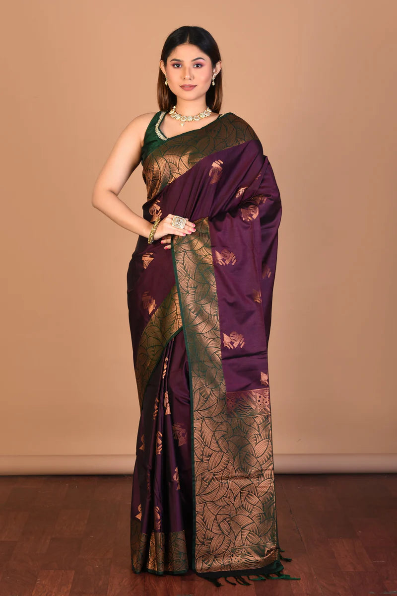 Wine Blended Art Silk Saree with Blouse Piece - Keya Seth Exclusive
