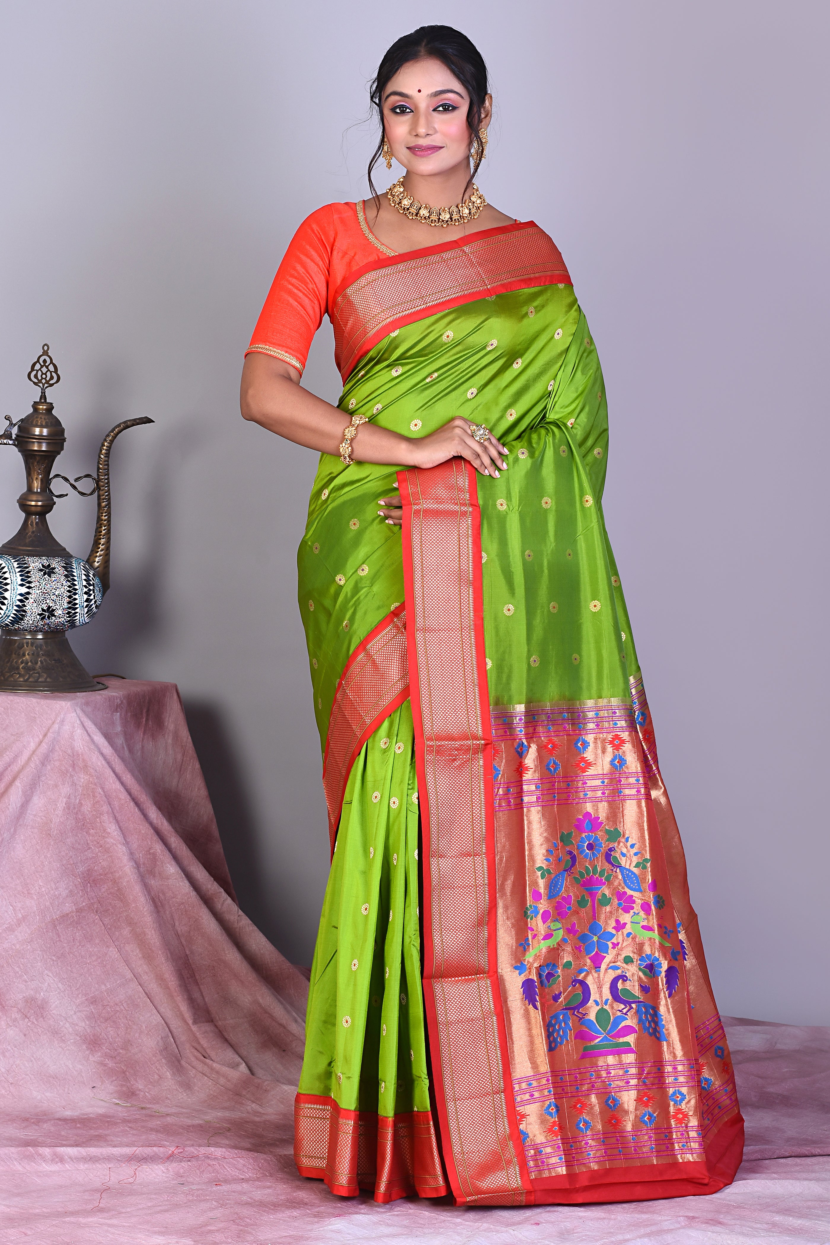 Green Blended Paithani Saree with Zari Work - Keya Seth Exclusive