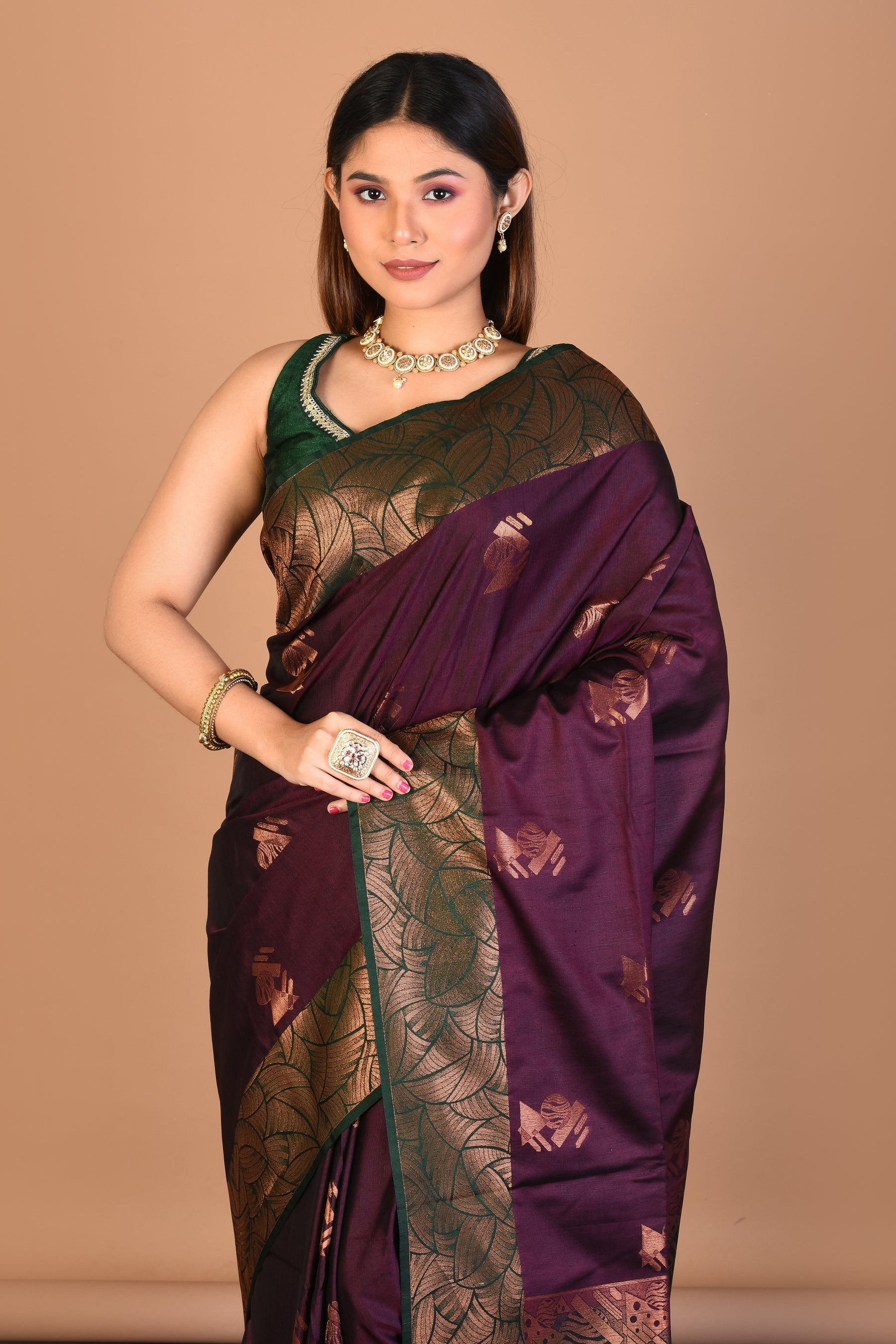 Wine Blended Art Silk Saree with Blouse Piece - Keya Seth Exclusive