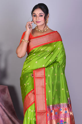 Green Blended Paithani Saree with Zari Work - Keya Seth Exclusive