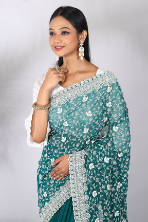 Rama Green Blended Georgette Saree - Keya Seth Exclusive