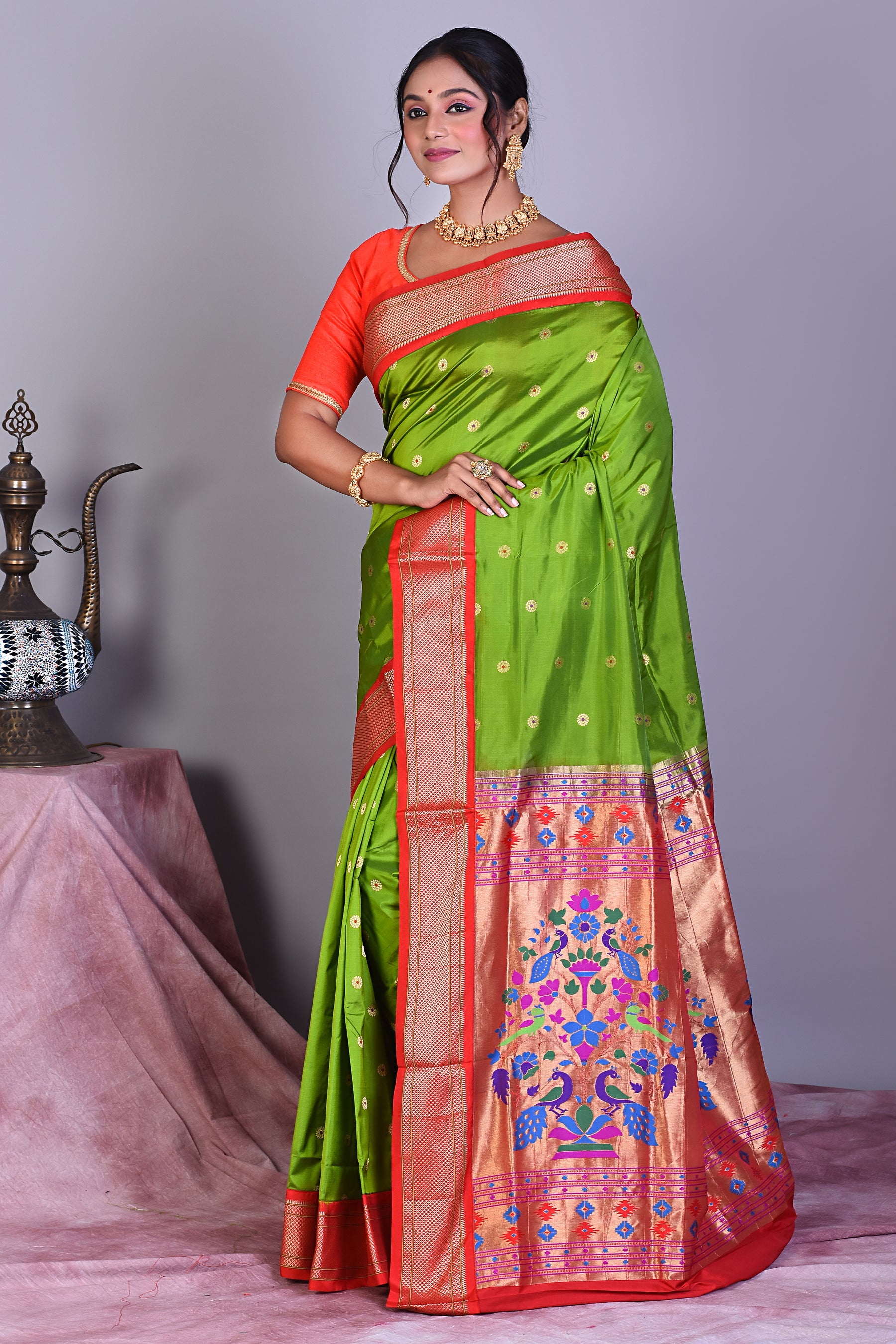 Green Blended Paithani Saree with Zari Work - Keya Seth Exclusive