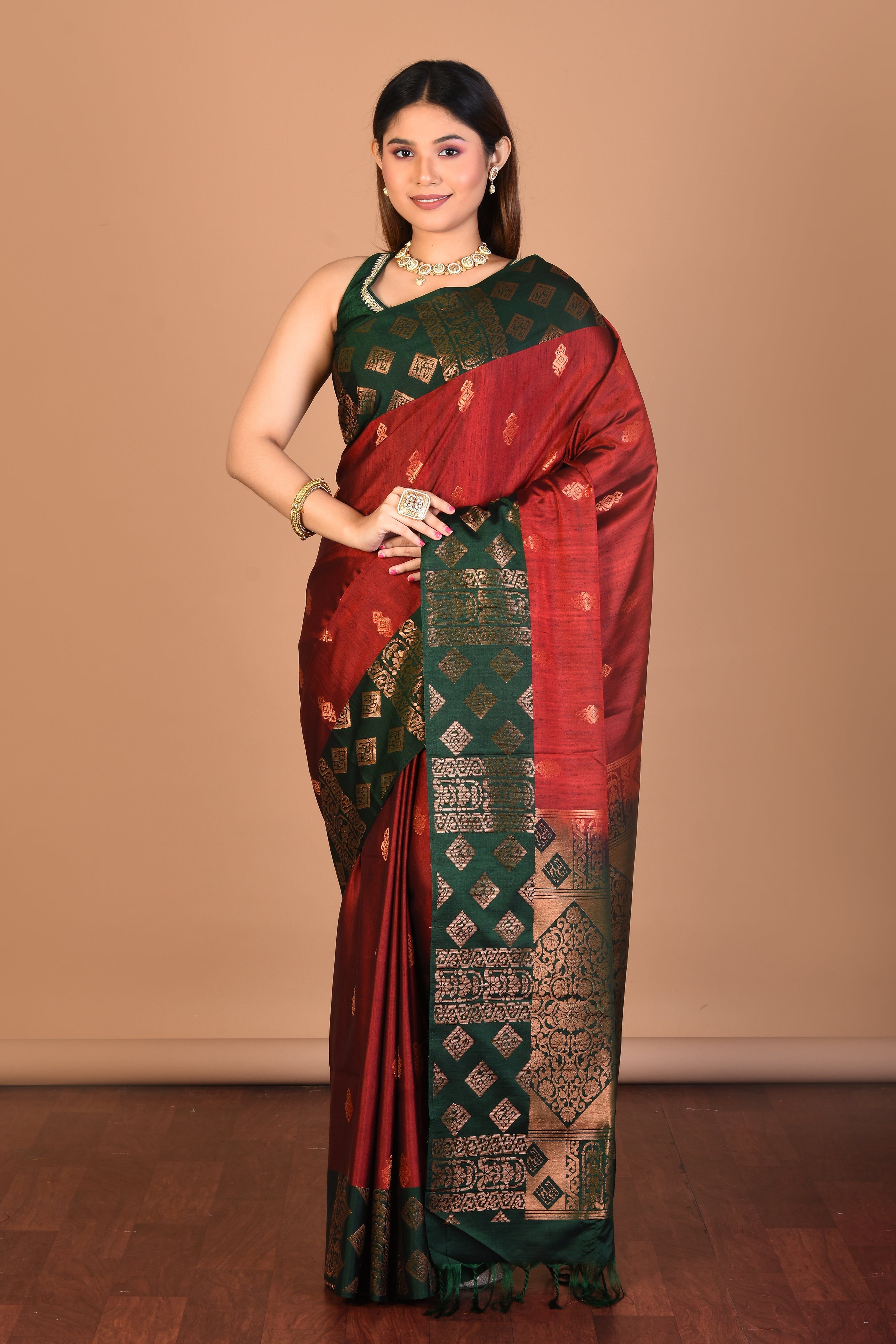 Maroon Blended Art Silk Saree with Blouse Piece - Keya Seth Exclusive